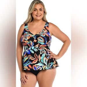 Maxine of Hollywood Watercolor Expressions Empire Underwire Tankini Top Size 24W